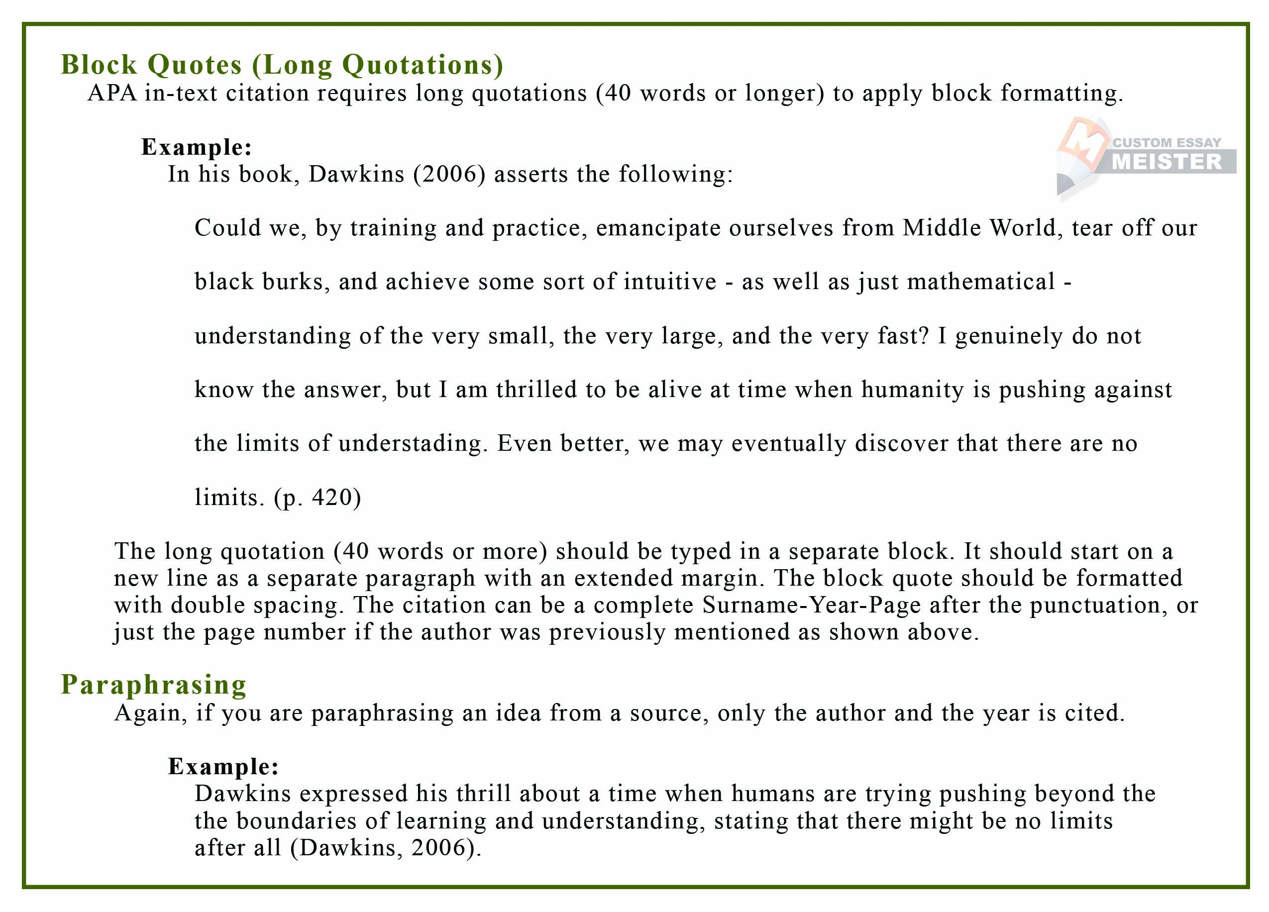 Long Quotations Apa Style Example